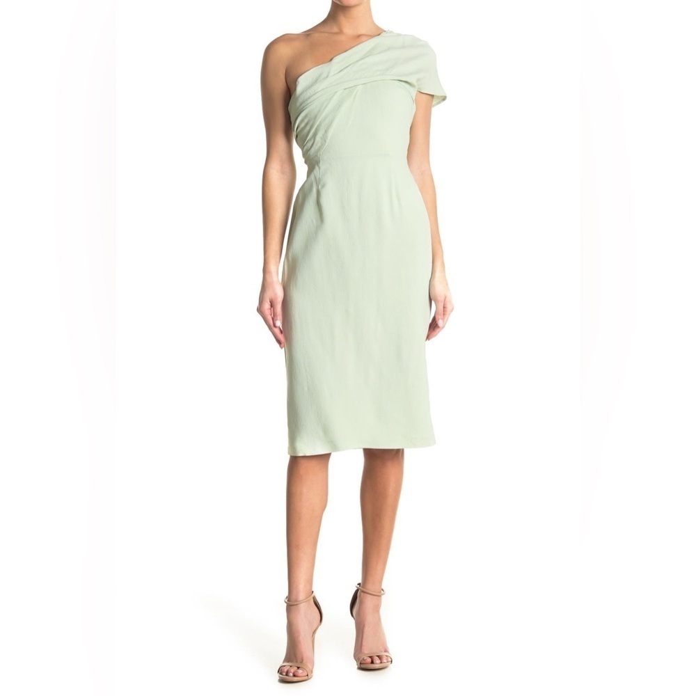 Reiss Mint One-Shoulder Draped Sheath Dress